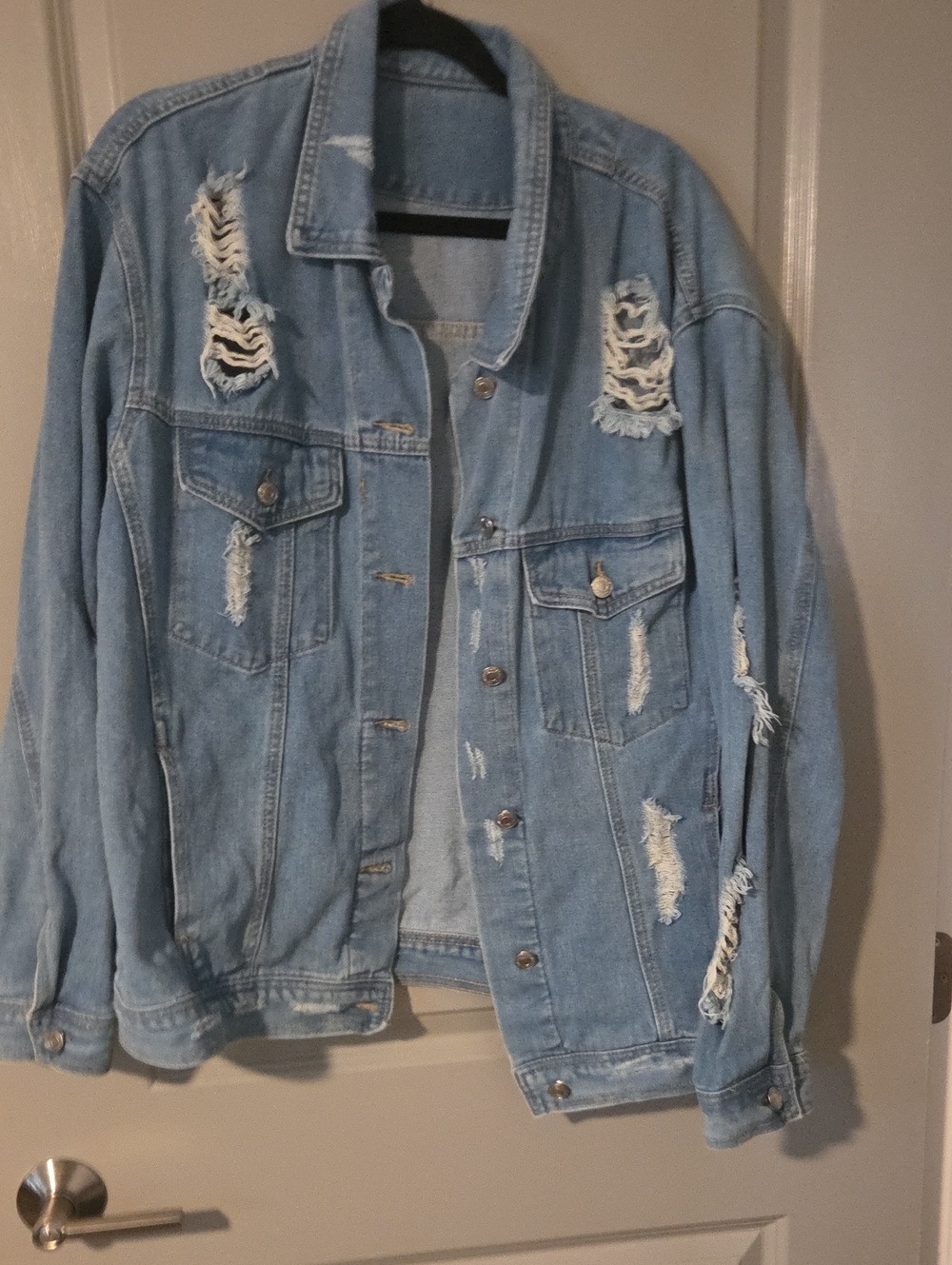 Light Blue Distressed Women's Denim Jacket - Classic Jean Style